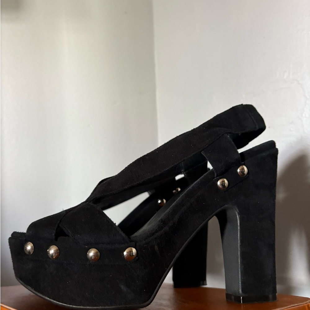 Stephane Kelian Black Platform Sandals with Metallic Accents